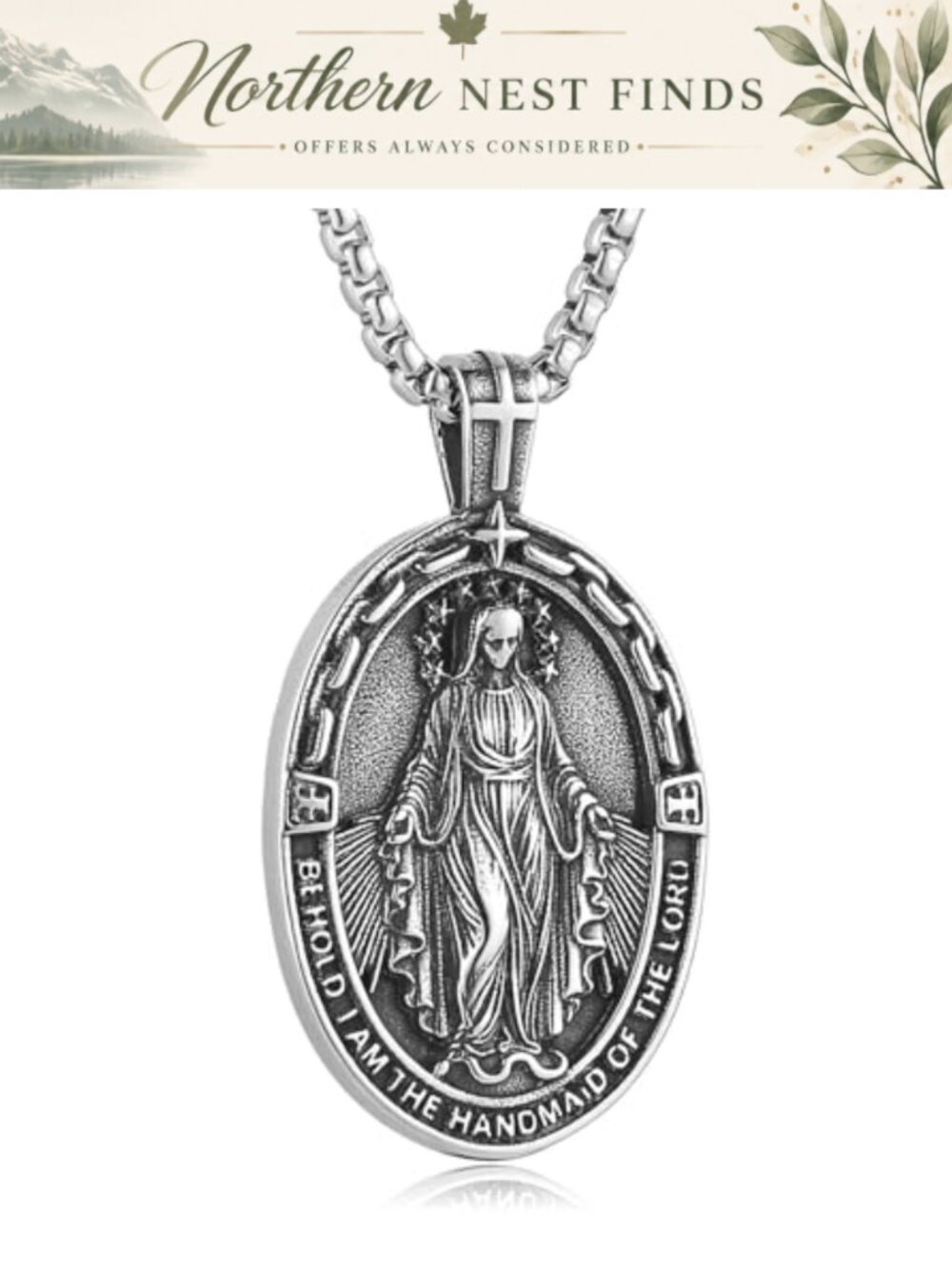 Stainless Steel Virgin Mary Necklace Medal Pendant Christian Faith Jewelry